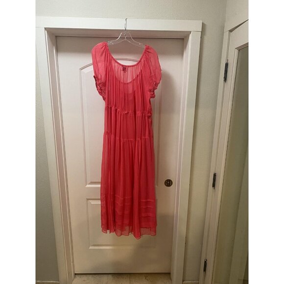 La Ligne Isabelle Dress Womens Large Pink Sheer Maxi Puff Sleeve Boho Flowy Summ - Picture 3 of 4